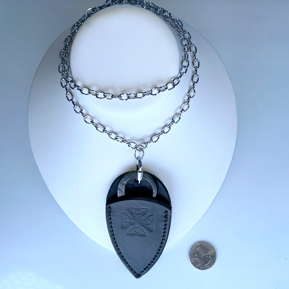 Hand Forged Celtic Cross Knife Black Leather Holder Stainless Steel Necklace - Picture 5 of 10